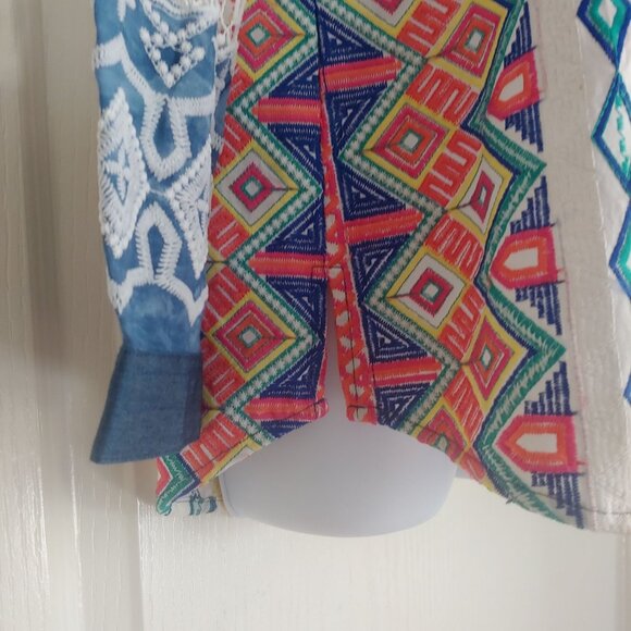 John Mark  Embroidered Patch Lacey Colorful Button L-Sleeve Shirt S - Picture 9 of 15